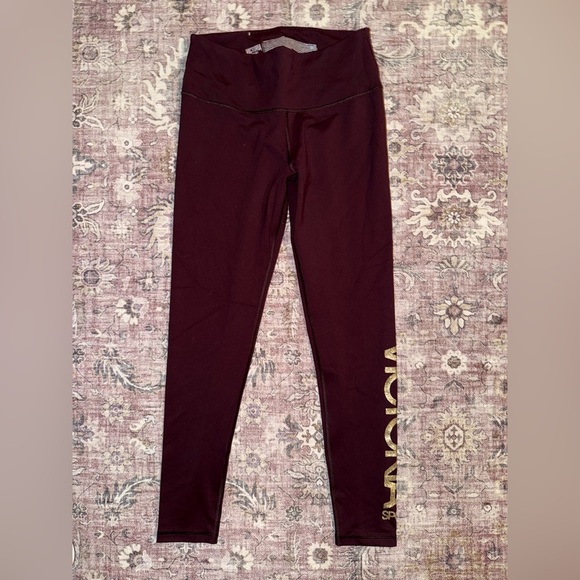 Victoria's Secret Sport Leggings in Deep Burgundy with Gold Lettering - Picture 3 of 4